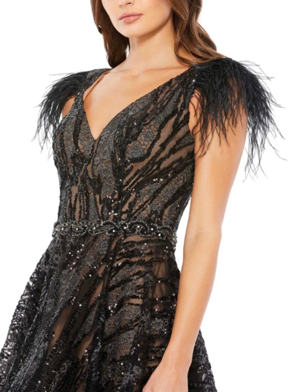 Mac Duggal 79339 Feather Embellished Formal Dress EUC Wedding Guest Gown - Picture 3 of 12